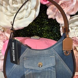 True Religion Blue and Brown Denim Shoulder Bag